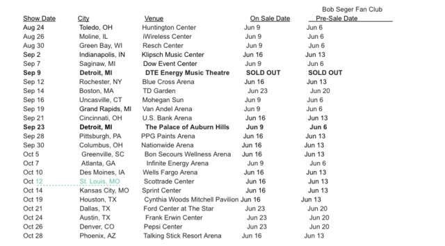 All Bob Seger Detroit Tour Dates All Bob Seger Detroit Tour Dates